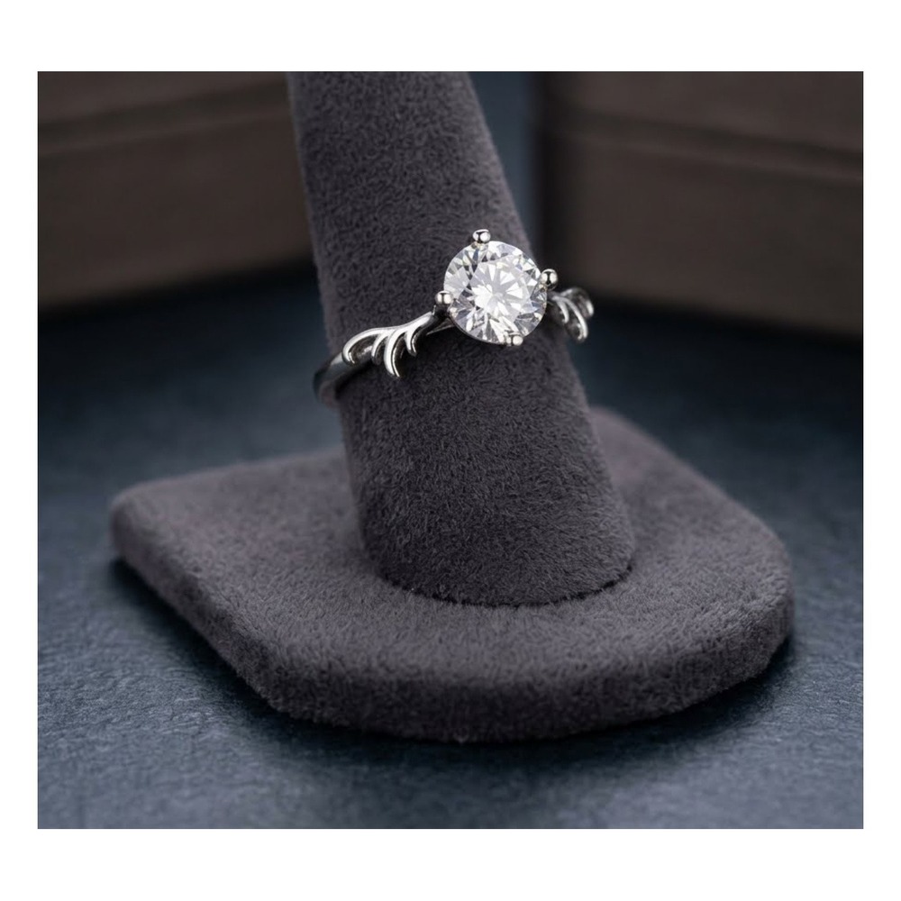 GRA 1.0ct Moissanite 18K White Gold Plated Adjustable Antler Ring D Color VVS1